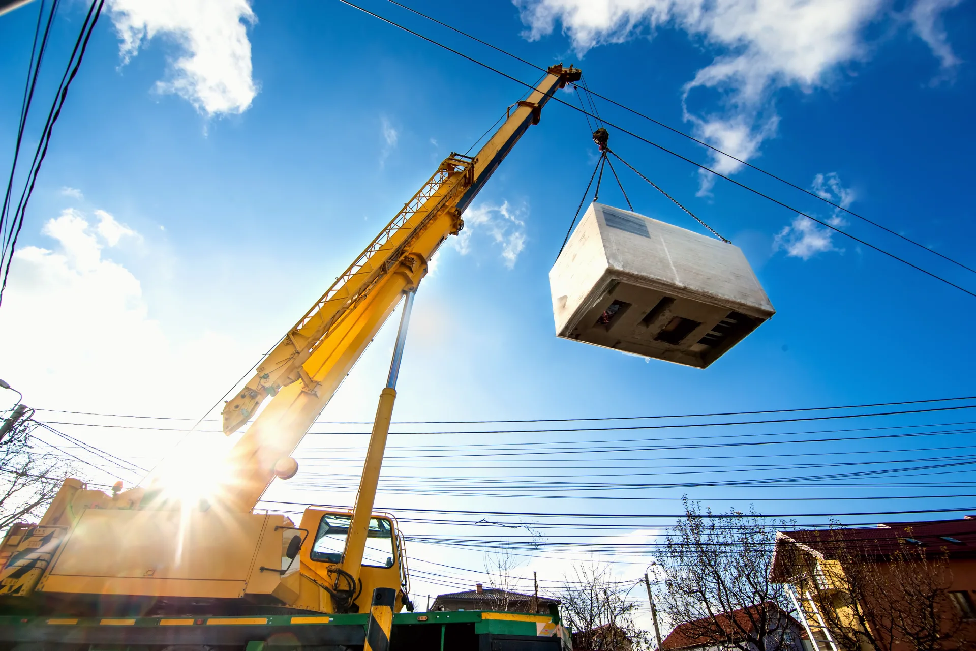 picture of commercial hvac system dropped by crane